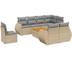 Sofa Sodo komplektas su pagalvėlėmis, 9 dalių, smėlio, poliratanas