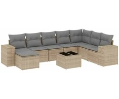 Sofa Sodo komplektas su pagalvėlėmis, 9 dalių, smėlio, poliratanas