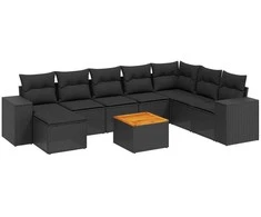 Sofa Sodo komplektas su pagalvėlėmis, 9 dalių, juodas, poliratanas