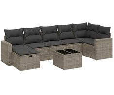 Sofa Sodo komplektas su pagalvėlėmis, 8 dalių, pilkas, poliratanas