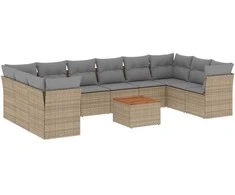 Sofa Sodo komplektas su pagalvėlėmis, 11 dalių, smėlio, poliratanas