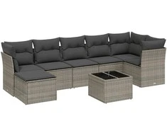 Sofa Sodo komplektas su pagalvėlėmis, 8 dalių, pilkas, poliratanas