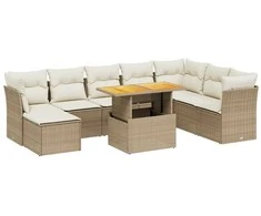 Sofa Sodo komplektas su pagalvėlėmis, 9 dalių, smėlio, poliratanas