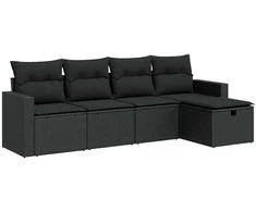 Sofa Sodo komplektas su pagalvėlėmis, 5 dalių, juodas, poliratanas