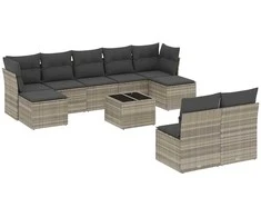Sofa Sodo komplektas su pagalvėlėmis, 10 dalių, pilkas, poliratanas