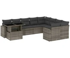 Lauko baldų komplektas Sodo komplektas su pagalvėlėmis, 10 dalių, pilkas, poliratanas