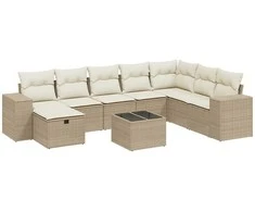 Sofa Sodo komplektas su pagalvėlėmis, 9 dalių, smėlio, poliratanas