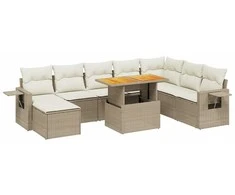 Sofa Sodo komplektas su pagalvėlėmis, 9 dalių, smėlio, poliratanas