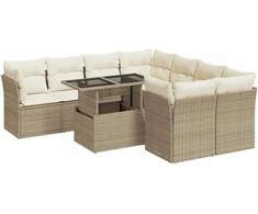 Sofa Sodo komplektas su pagalvėlėmis, 9 dalių, smėlio, poliratanas
