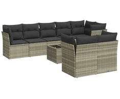 Sofa Sofos komplektas su pagalvėlėmis, 9 dalių, pilkas, poliratanas