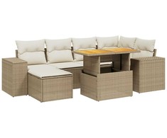 Sofa Sofos komplektas su pagalvėlėmis, 7 dalių, smėlio, poliratanas