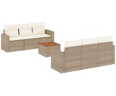 Sofa Sofos komplektas su pagalvėlėmis, 7 dalių, smėlio, poliratanas