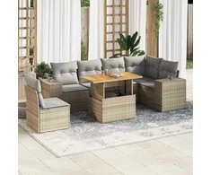 Sofa Sofos komplektas su pagalvėlėmis, 7 dalių, smėlio, poliratanas