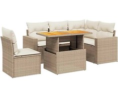 Sofa Sofos komplektas su pagalvėlėmis, 6 dalių, smėlio, poliratanas