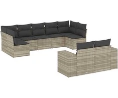 Sofa Sofos komplektas su pagalvėlėmis, 9 dalių, pilkas, poliratanas