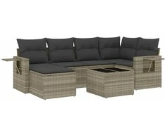 Sofa Sofos komplektas su pagalvėlėmis, 7 dalių, pilkas, poliratanas