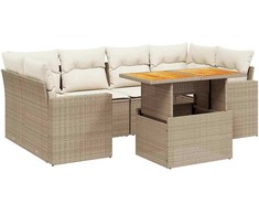 Sofa Sofos komplektas su pagalvėlėmis, 7 dalių, smėlio, poliratanas