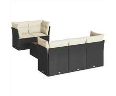 Sofa Sofos komplektas su pagalvėlėmis, 6 dalių, juodas, poliratanas