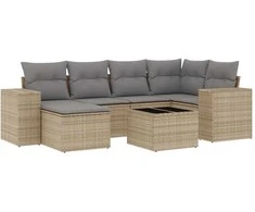 Sofa Sofos komplektas su pagalvėlėmis, 7 dalių, smėlio, poliratanas