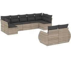 Sofa Sofos komplektas su pagalvėlėmis, 9 dalių, pilkas, poliratanas