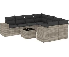 Sofa Sofos komplektas su pagalvėlėmis, 9 dalių, pilkas, poliratanas