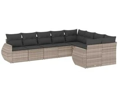 Sofa Sofos komplektas su pagalvėlėmis, 9 dalių, pilkas, poliratanas