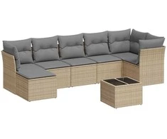 Sofa Sofos komplektas su pagalvėlėmis, 8 dalių, smėlio, poliratanas