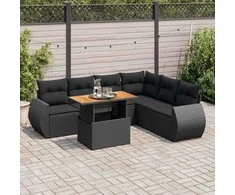 Sofa Sofos komplektas su pagalvėlėmis, 7 dalių, juodas, poliratanas