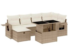 Sofa Sofos komplektas su pagalvėlėmis, 7 dalių, smėlio, poliratanas