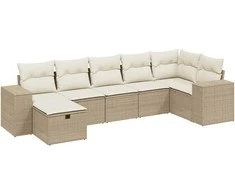 Sofa Sofos komplektas su pagalvėlėmis, 7 dalių, smėlio, poliratanas