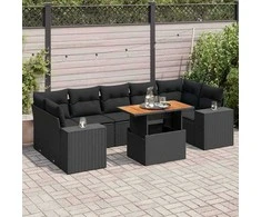 Sofa Sofos komplektas su pagalvėlėmis, 8 dalių, juodas, poliratanas