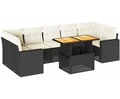 Sofa Sofos komplektas su pagalvėlėmis, 8 dalių, juodas, poliratanas