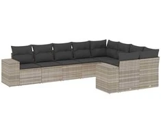 Sofa Sofos komplektas su pagalvėlėmis, 9 dalių, pilkas, poliratanas