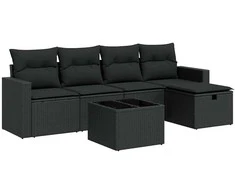 Sofa Sofos komplektas su pagalvėlėmis, 6 dalių, juodas, poliratanas