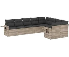 Sofa Sofos komplektas su pagalvėlėmis, 9 dalių, pilkas, poliratanas