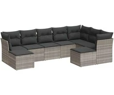 Sofa Sofos komplektas su pagalvėlėmis, 9 dalių, pilkas, poliratanas