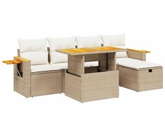 Sofa Sofos komplektas su pagalvėlėmis, 6 dalių, smėlio, poliratanas