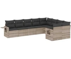 Sofa Sofos komplektas su pagalvėlėmis, 9 dalių, pilkas, poliratanas