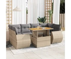 Sofa Sofos komplektas su pagalvėlėmis, 7 dalių, smėlio, poliratanas