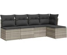 Sofa Sofos komplektas su pagalvėlėmis, 5 dalių, pilkas, poliratanas