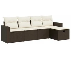 Sofa Sofos komplektas su pagalvėlėmis, 5 dalių, rudas, poliratanas