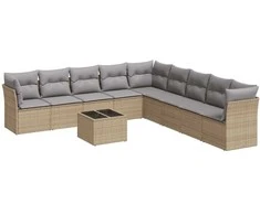 Sofa Sofos komplektas su pagalvėlėmis, 10 dalių, smėlio, poliratanas