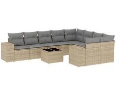 Sofa Sofos komplektas su pagalvėlėmis, 10 dalių, smėlio, poliratanas