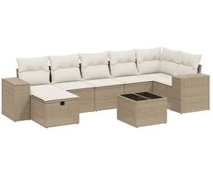 Sofa Sofos komplektas su pagalvėlėmis, 8 dalių, smėlio, poliratanas