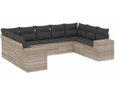 Sofa Sofos komplektas su pagalvėlėmis, 9 dalių, pilkas, poliratanas