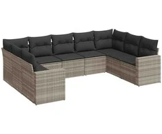 Sofa Sofos komplektas su pagalvėlėmis, 9 dalių, pilkas, poliratanas