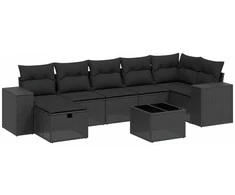 Sofa Sofos komplektas su pagalvėlėmis, 8 dalių, juodas, poliratanas