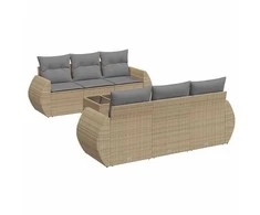 Sofa Sofos komplektas su pagalvėlėmis, 7 dalių, smėlio, poliratanas