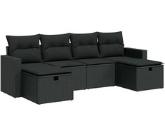 Sofa Sofos komplektas su pagalvėlėmis, 6 dalių, juodas, poliratanas