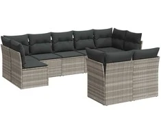 Sofa Sofos komplektas su pagalvėlėmis, 9 dalių, pilkas, poliratanas